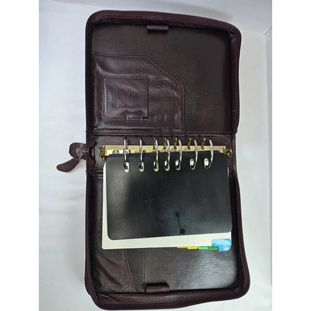Vintage Franklin Covey Full Grain Leather Planner Binder Burgundy Zip Handle USA